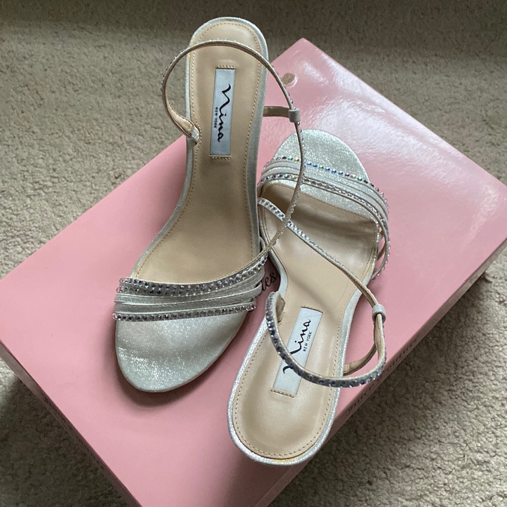 Nina White Silver Heels